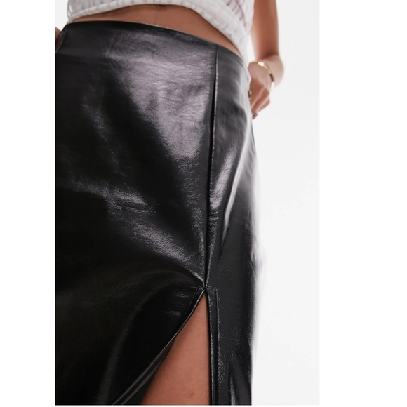 NEW TOPSHOP Black VINYL Double Slit FAUX LEATHER Rocker Chic MAXI SKIRT US 8 - Picture 14 of 16